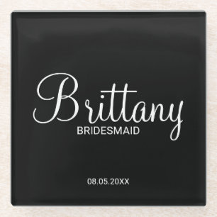 Modern Script Personalized Bridesmaids Glass Coaster