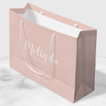 Modern Script Personalized Bridesmaids Large Gift Bag<br><div class="desc">Modern Script Personalized Bridesmaids Gift Bag
featuring personalized bridesmaid's name in white modern script font style with title and wedding date in modern sans serif font style on blush pink background.

Also perfect for Maid of Honour,  Flower Girl,  Mother of the Bride and more.</div>