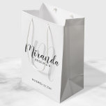 Modern Script Personalized Bridesmaids Medium Gift Bag<br><div class="desc">Personalized Bridesmaids Gift Bag featuring personalized bridesmaid's name in grey modern script font style and monogram in light grey modern script font style as background with title and wedding date in grey modern sans serif font style. Also perfect for groomsman, best man, ring bearer, father of the bride, maid of...</div>