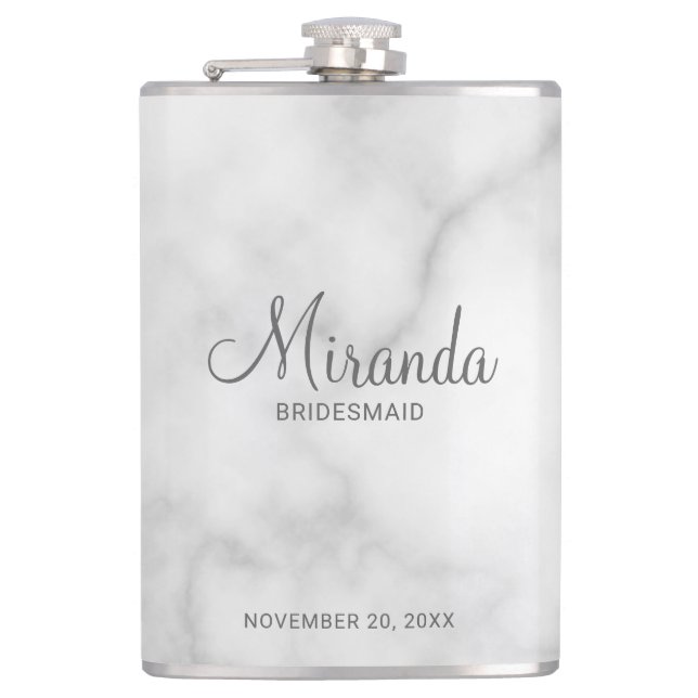 Modern Script Personalized Bridesmaid's Name Hip Flask (Front)
