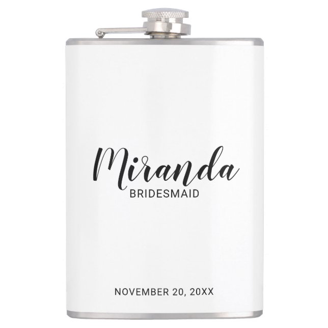 Modern Script Personalized Bridesmaid's Name Hip Flask (Front)