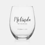 Modern Script Personalized Bridesmaids Stemless Wine Glass<br><div class="desc">Modern Script Personalized Bridesmaids Wine Glass
featuring personalized bridesmaid's name in modern script font style with title and wedding date in modern sans serif font style.

Also perfect for Maid of Honour,  Flower Girl,  Mother of the Bride,  Groomsmen,  Best man and more.</div>