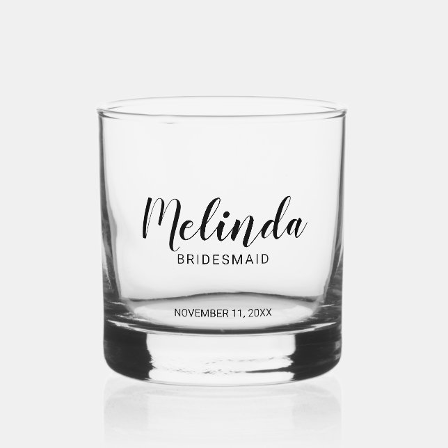 Modern Script Personalized Bridesmaids Whiskey Glass (Front)