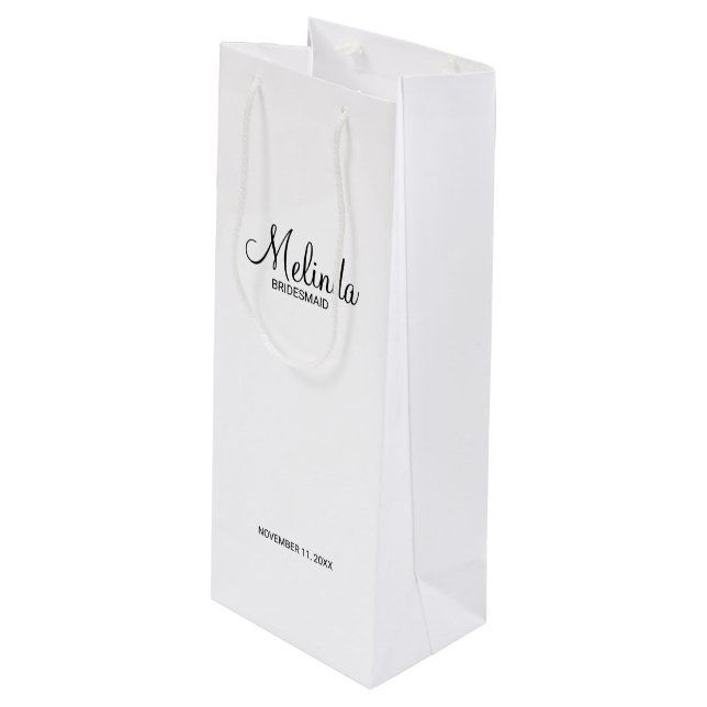 Modern Script Personalized Bridesmaids Wine Gift Bag (Front Angled)