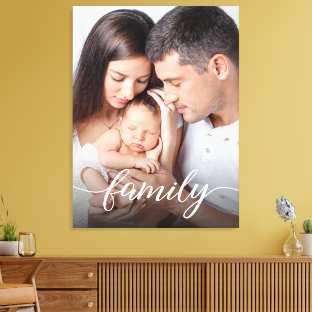 Modern Script Personalized Family Photo Canvas (Insitu(LivingRoom))