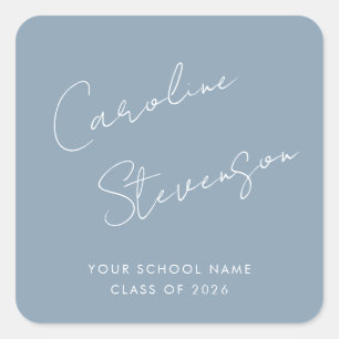 Modern Script Personalized Graduation Dusty Blue Square Sticker