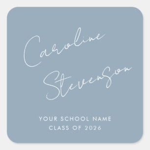 Modern Script Personalized Graduation Dusty Blue Square Sticker