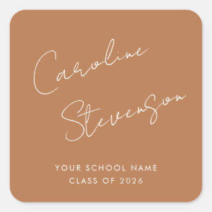Modern Script Personalized Graduation Terracotta Square Sticker