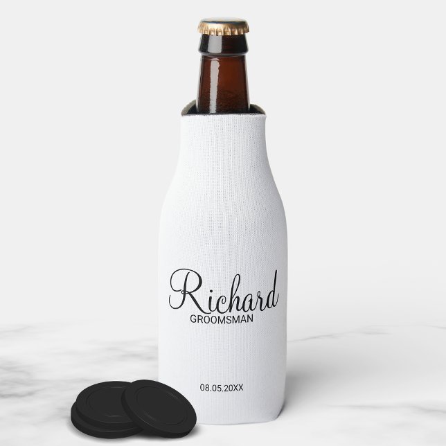 Modern Script Personalized Groomsman Bottle Cooler (Creator Uploaded)
