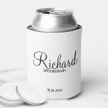Modern Script Personalized Groomsman Can Cooler<br><div class="desc">Personalized Groomsman Gifts featuring personalized groomsman's name in black modern script font style with title and wedding date in modern sans serif font style. Also perfect for best man, father of the bride, bridesmaid, maid of honour, mother of the bride and more. Please Note: The foil details are simulated in...</div>