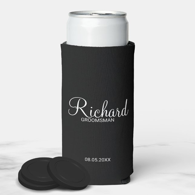 Modern Script Personalized Groomsman Can Cooler (Creator Uploaded)
