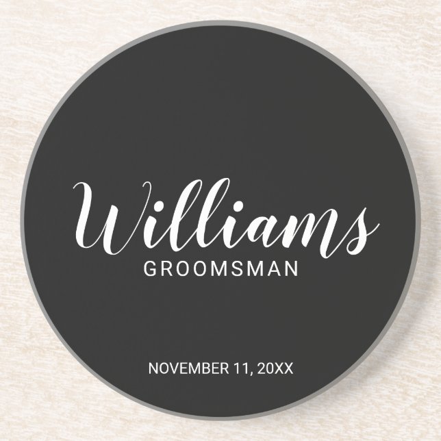 Modern Script Personalized Groomsman Coaster (Front)