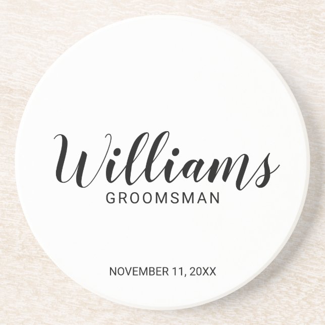 Modern Script Personalized Groomsman Coaster (Front)