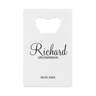 Modern Script Personalized Groomsman Credit Card Bottle Opener