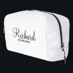 Modern Script Personalized Groomsman Dopp Kit<br><div class="desc">Personalized Groomsman Gifts
featuring personalized groomsman's name in black modern script font style with title and wedding date in modern sans serif font style on white background.

Also perfect for best man,  father of the bride,  bridesmaid,  maid of honour,  mother of the bride and more.</div>
