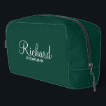 Modern Script Personalized Groomsman Dopp Kit<br><div class="desc">Personalized Groomsman Gifts
featuring personalized groomsman's name in white modern script font style with title and wedding date in modern sans serif font style on emerald green background.

Also perfect for best man,  father of the bride,  bridesmaid,  maid of honour,  mother of the bride and more.</div>