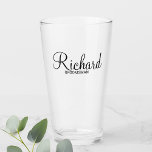 Modern Script Personalized Groomsman Glass<br><div class="desc">Personalized Groomsman Gifts
featuring personalized groomsman's name in black modern script font style with title and wedding date in modern sans serif font style.

Also perfect for best man,  father of the bride,  bridesmaid,  maid of honour,  mother of the bride and more.</div>