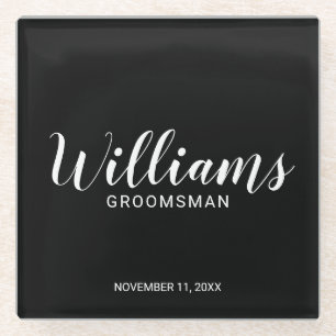 Modern Script Personalized Groomsman Glass Coaster