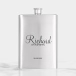 Modern Script Personalized Groomsman Hip Flask<br><div class="desc">Personalized Groomsman Gifts
featuring personalized groomsman's name in black modern script font style with title and wedding date in modern sans serif font style.

Also perfect for best man,  father of the bride,  bridesmaid,  maid of honour,  mother of the bride and more.</div>