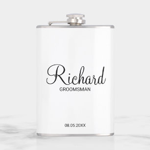 Modern Script Personalized Groomsman Hip Flask