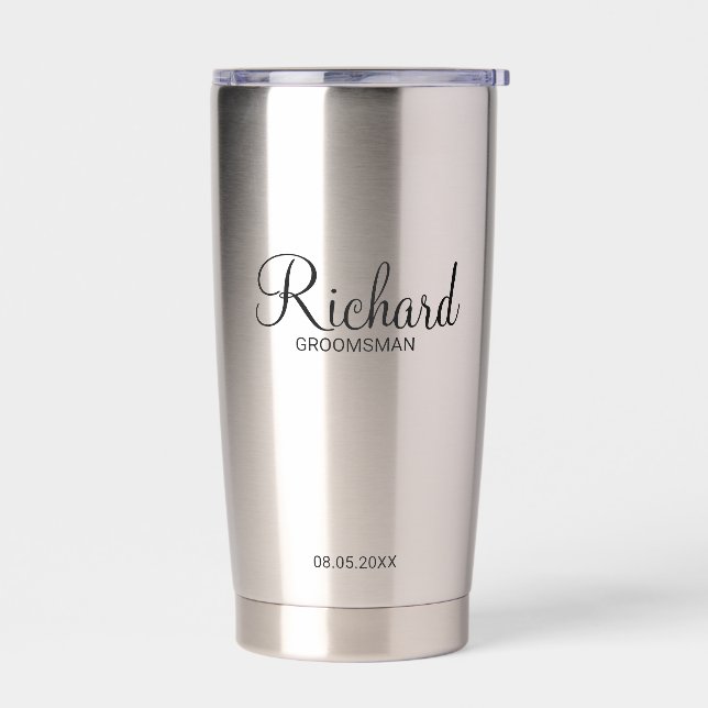 Modern Script Personalized Groomsman Insulated Tumbler (Left)