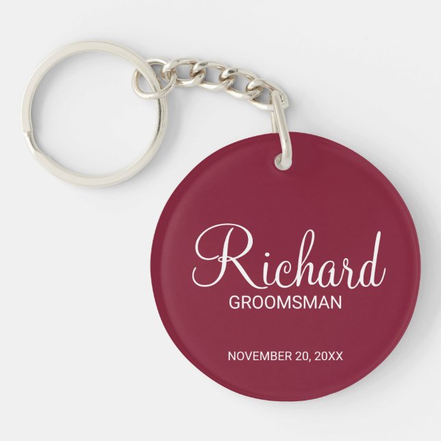 Modern Script Personalized Groomsman Keychain (Front)
