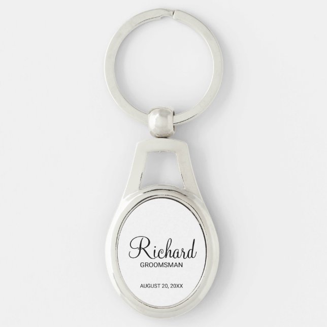 Modern Script Personalized Groomsman Keychain (Front)