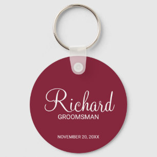 Modern Script Personalized Groomsman Keychain