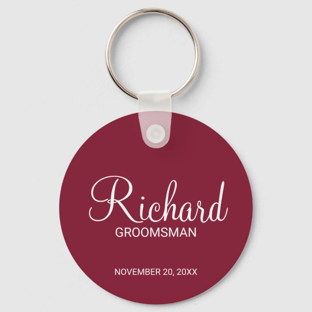 Modern Script Personalized Groomsman Keychain (Front)