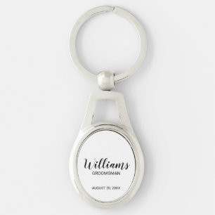 Modern Script Personalized Groomsman Keychain