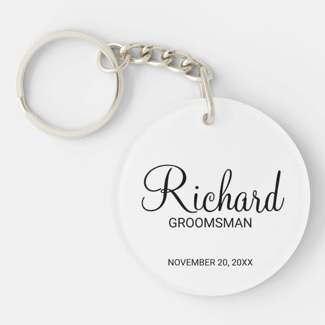 Modern Script Personalized Groomsman Keychain (Front)