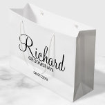 Modern Script Personalized Groomsman Large Gift Bag<br><div class="desc">Personalized Groomsman Gifts
featuring personalized groomsman's name in black modern script font style with title and wedding date in modern sans serif font style.

Also perfect for best man,  father of the bride,  bridesmaid,  maid of honour,  mother of the bride and more.</div>