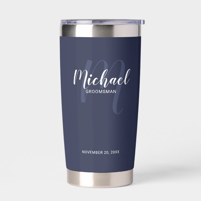 Modern Script Personalized Groomsman Name Insulated Tumbler (Left)