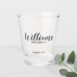 Modern Script Personalized Groomsman Shot Glass<br><div class="desc">Modern Script Personalized Groomsman Shot Glass
featuring personalized groomsman's name in modern calligraphy font style with title and wedding date in modern sans serif font style.

Also perfect for best man,  father of the bride,  bridesmaid,  maid of honour and more.</div>