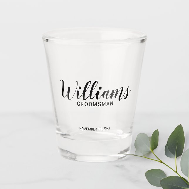 Modern Script Personalized Groomsman Shot Glass (Creator Uploaded)