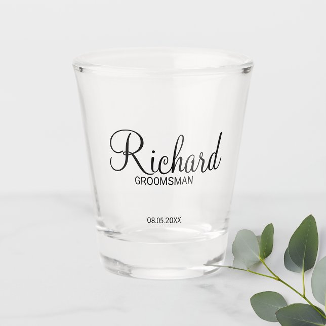 Modern Script Personalized Groomsman Shot Glass (Creator Uploaded)