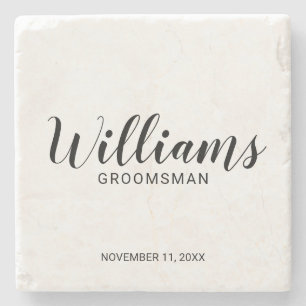 Modern Script Personalized Groomsman Stone Coaster