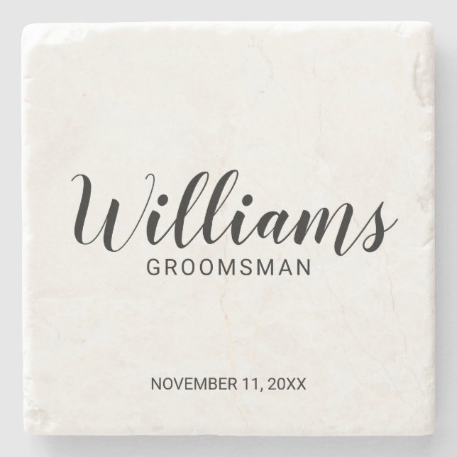 Modern Script Personalized Groomsman Stone Coaster (Front)