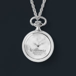 Modern Script Personalized Groomsman Watch<br><div class="desc">Personalized Groomsman Gifts featuring personalized groomsman's name in grey modern script font style with title and wedding date in modern sans serif font style on white marble background. Also perfect for best man, father of the bride, bridesmaid, maid of honour, mother of the bride and more. Please note: The marble...</div>