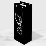 Modern Script Personalized Groomsman Wine Gift Bag<br><div class="desc">Modern Script Black and White Personalized Groomsman Gift Bag featuring personalized groomsman's name in white modern script font style with title and wedding date in white modern sans serif font style on black background. Also perfect for Bridesmaid, Maid of Honour, Flower Girl, Mother of the Bride, Best man and more....</div>