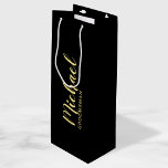 Modern Script Personalized Groomsman Wine Gift Bag<br><div class="desc">Modern Script Personalized Groomsman Gift Bag featuring personalized groomsman's name in gold modern script font style with title and wedding date in white modern sans serif font style on black background. Also perfect for Bridesmaid, Maid of Honour, Flower Girl, Mother of the Bride, Best man and more. Please Note: The...</div>