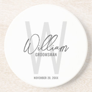Modern Script Personalized Groomsman's Name Coaster
