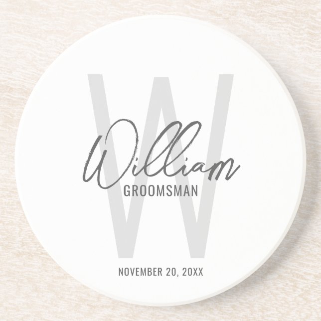 Modern Script Personalized Groomsman's Name Coaster (Front)
