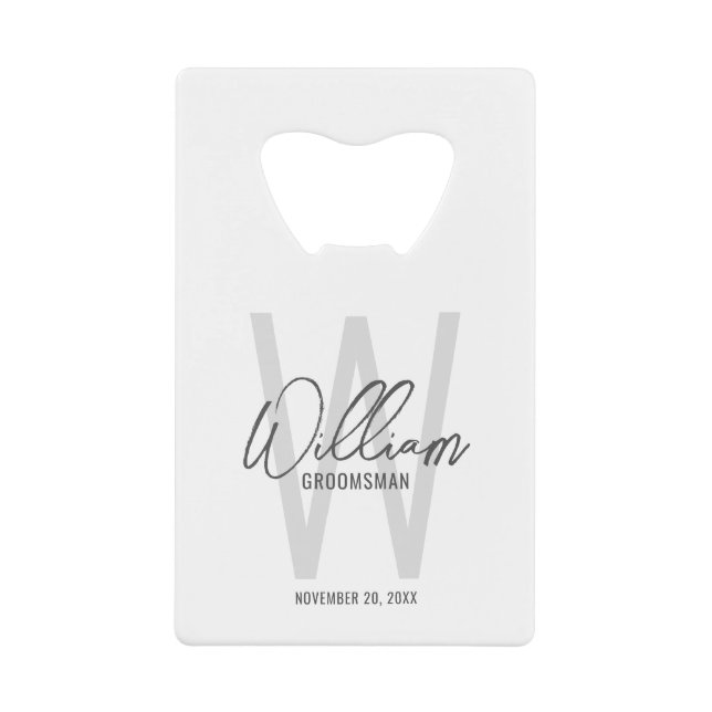 Modern Script Personalized Groomsman's Name Credit Card Bottle Opener (Front)