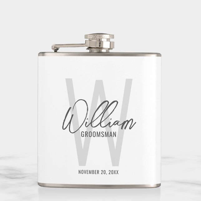 Modern Script Personalized Groomsman's Name Hip Flask (Creator Uploaded)