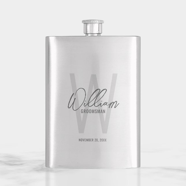 Modern Script Personalized Groomsman's Name Hip Flask (Creator Uploaded)