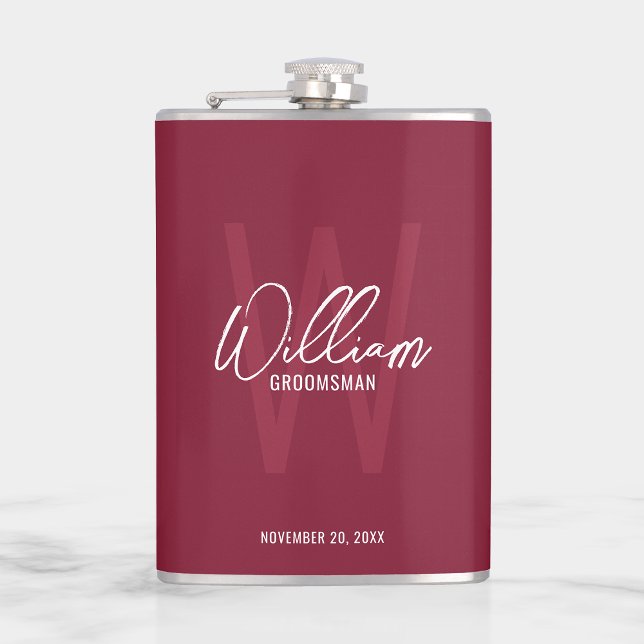 Modern Script Personalized Groomsman's Name Hip Flask (Creator Uploaded)