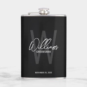 Modern Script Personalized Groomsman's Name Hip Flask