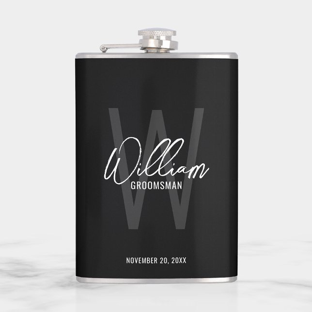 Modern Script Personalized Groomsman's Name Hip Flask (Creator Uploaded)