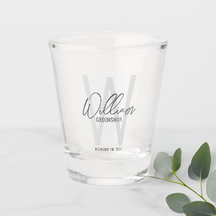 Modern Script Personalized Groomsman's Name Shot Glass